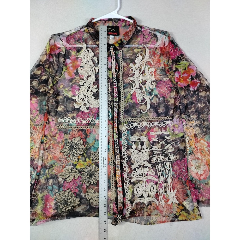 Biya Johnny Was Blouse Womens Medium Multicolor Sheer Embroidered Floral Boho - Picture 8 of 11